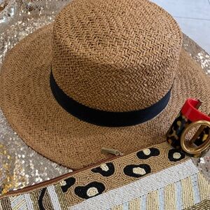 Stylish Tan Straw Hat with Black Band